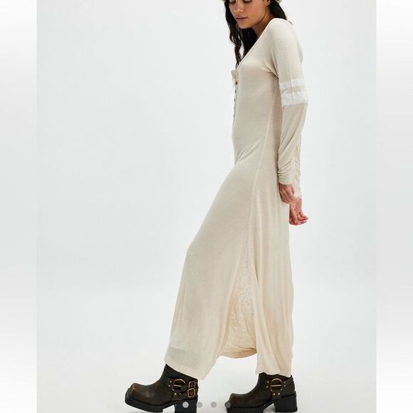 Free People Just Like Heaven Henley Maxi Dress in French Oak - Picture 3 of 9